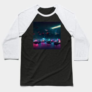 Cyberstrike - Cyberpunk Cityscape Skyline Baseball T-Shirt